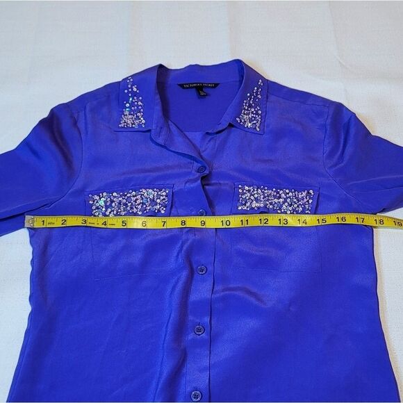 Victoria's Secret Silk Sequin Pocket Button Down Shirt Size XS - Picture 7 of 10